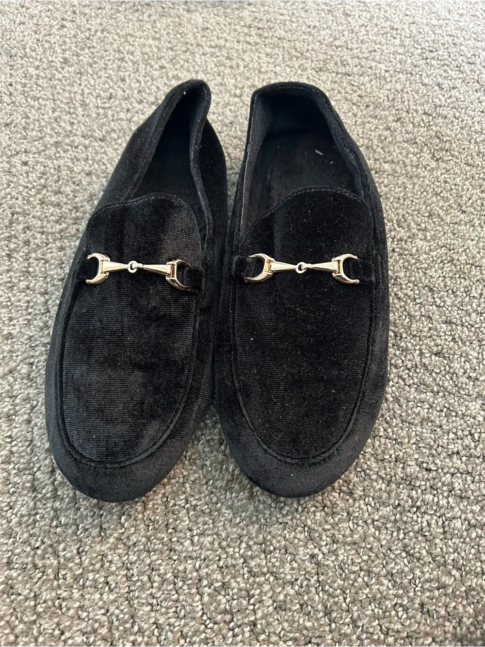 Classic Black Velvet Kids Dress Loafers with Gold Bit Accent